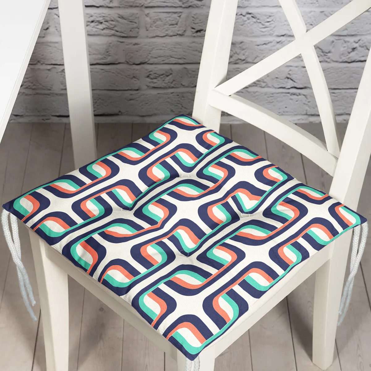 Renkli Geometrik Motifli Dijital Baskılı Modern Pofuduk Sandalye Minderi Realhomes