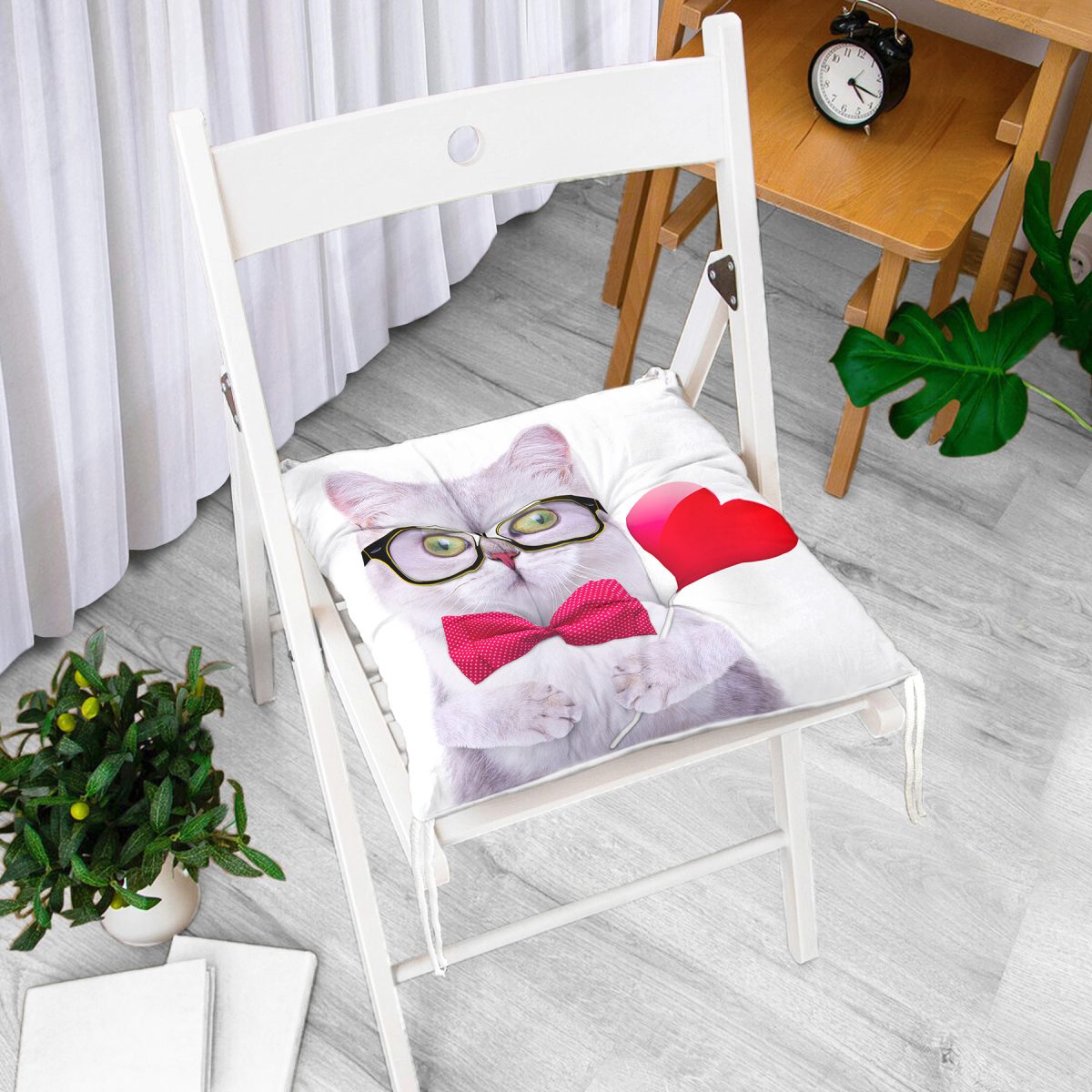 Kedili Dijital Baskılı Modern Pofuduk Sandalye Minderi Realhomes