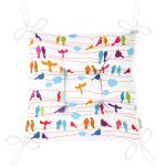 Renkli Kuş Temalı Dijital Baskılı Modern Pofuduk Sandalye Minderi Realhomes