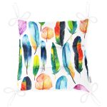 Renkli Tüyler ve Yapraklar Resimli Modern Pofuduk Sandalye Minderi Realhomes