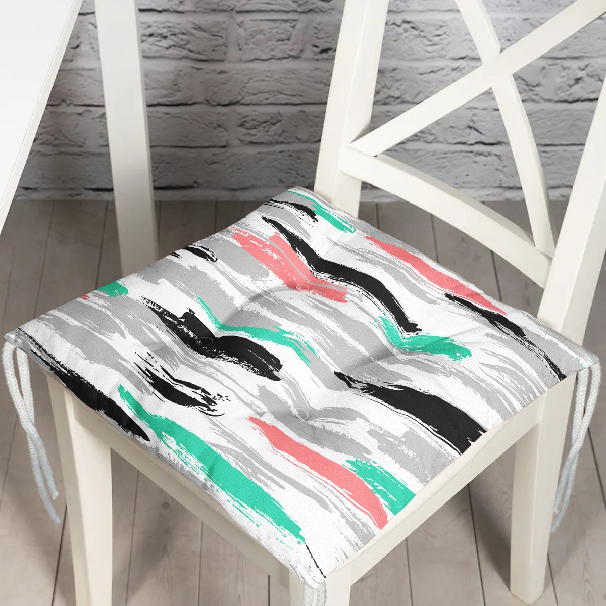 Renkli Fırça Darbeleri Desenli Modern Pofuduk Sandalye Minderi Realhomes