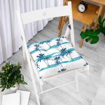 Mavi Yeşil Palmiye Çizimli Modern Pofuduk Sandalye Minderi Realhomes