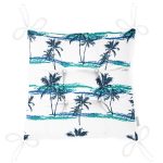 Mavi Yeşil Palmiye Çizimli Modern Pofuduk Sandalye Minderi Realhomes