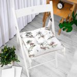 Beyaz Temalı Palmiye Adası Dijital Baskılı Pofuduk Sandalye Minderi Realhomes