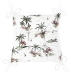 Beyaz Temalı Palmiye Adası Dijital Baskılı Pofuduk Sandalye Minderi Realhomes