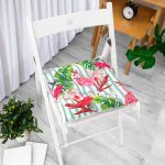 - Pofi-2544-Gorsel-1 - Realhomes  Flamingo Motifli Şerit Desenli Modern Pofuduk Sandalye Minderi Realhomes