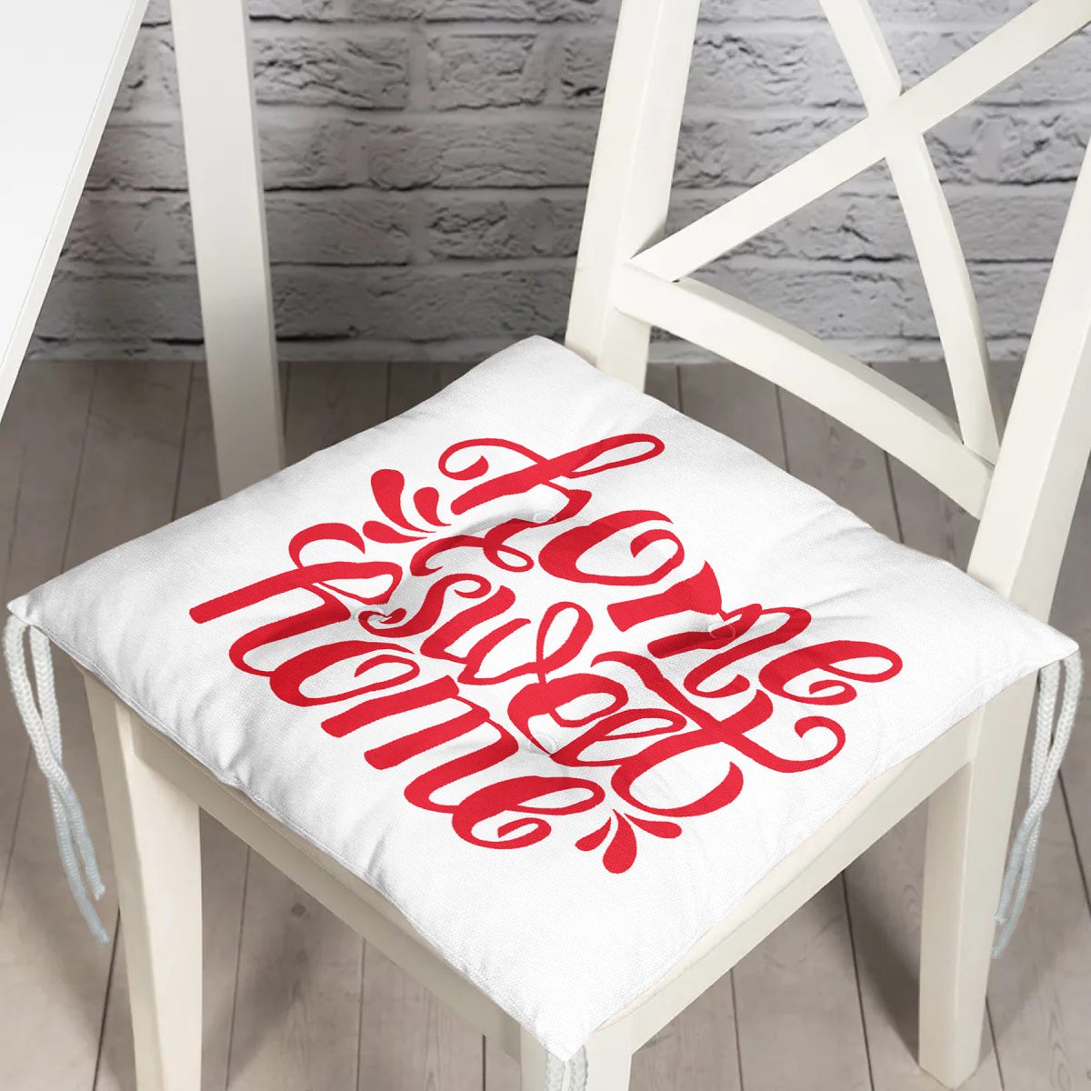 Kırmızı Home Sweet Home Dijital Modern Pofuduk Sandalye Minderi Realhomes