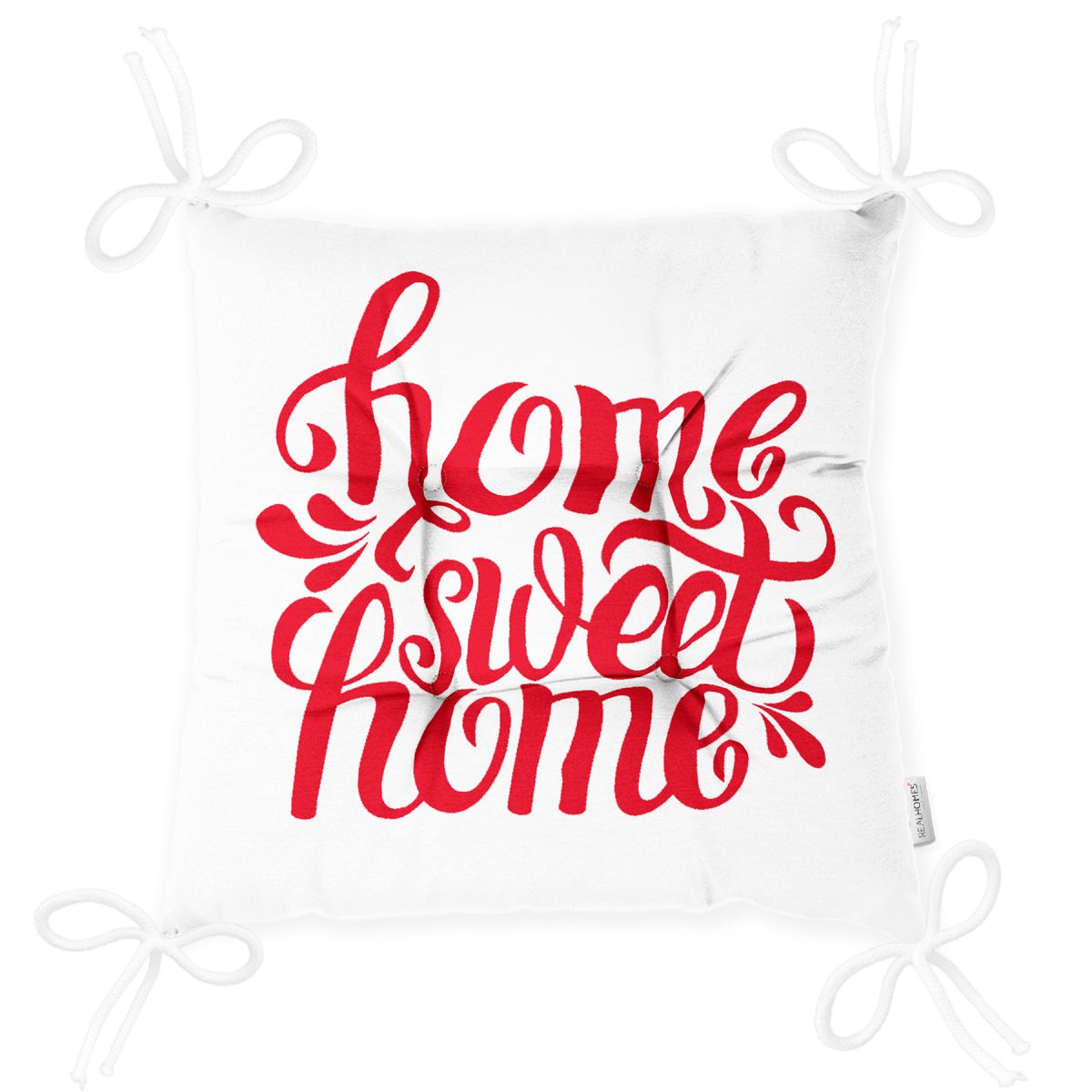 Kırmızı Home Sweet Home Dijital Modern Pofuduk Sandalye Minderi Realhomes