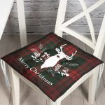 - Pofi-3038-Gorsel - Realhomes  Ekose Zeminde Beyaz Geyik Baskılı Özel Tasarımlı Dijital Baskılı Modern Pofuduk Sandalye Minderi Realhomes