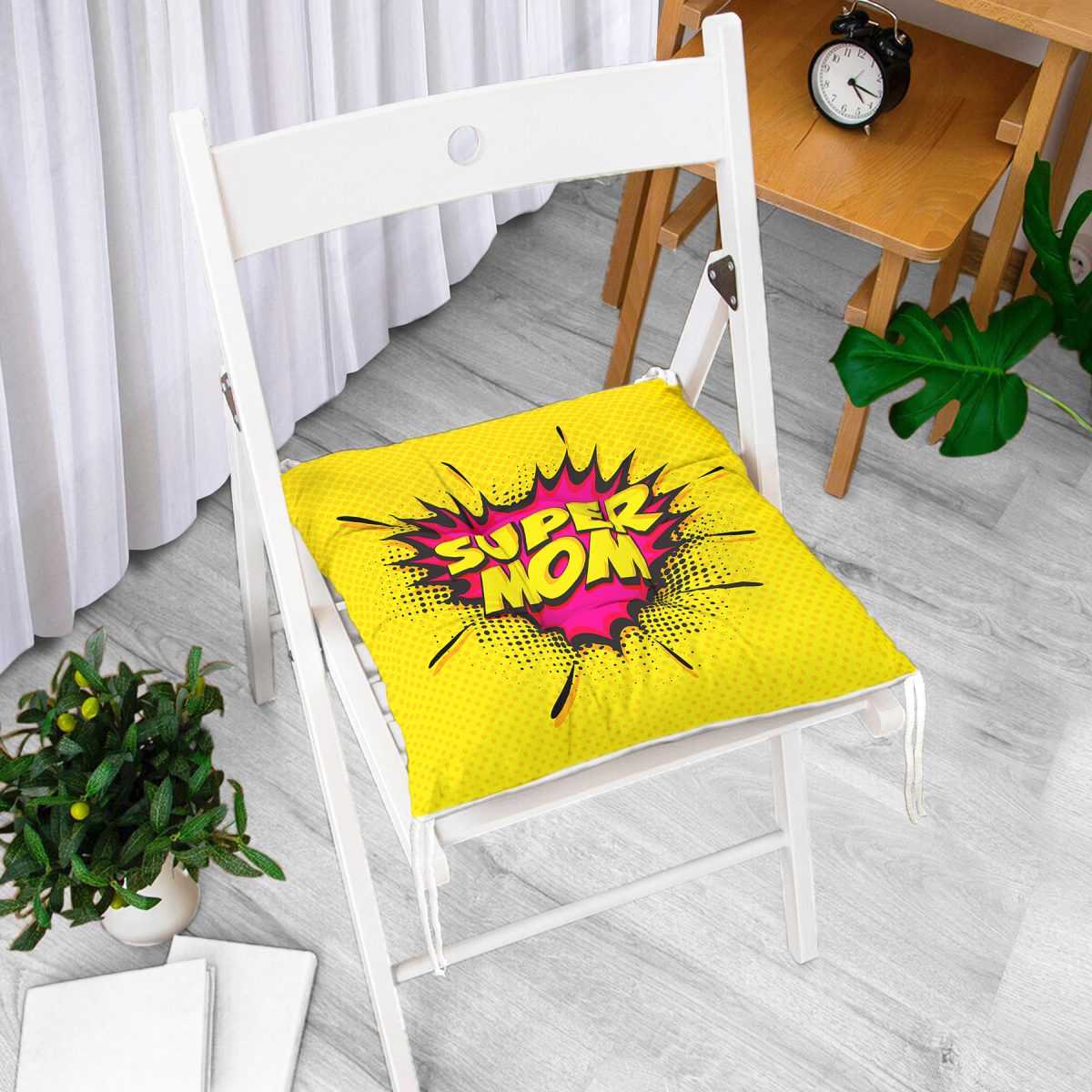 Super Mom Özel Tasarımlı Dijital Baskılı Modern Pofuduk Sandalye Minderi Realhomes