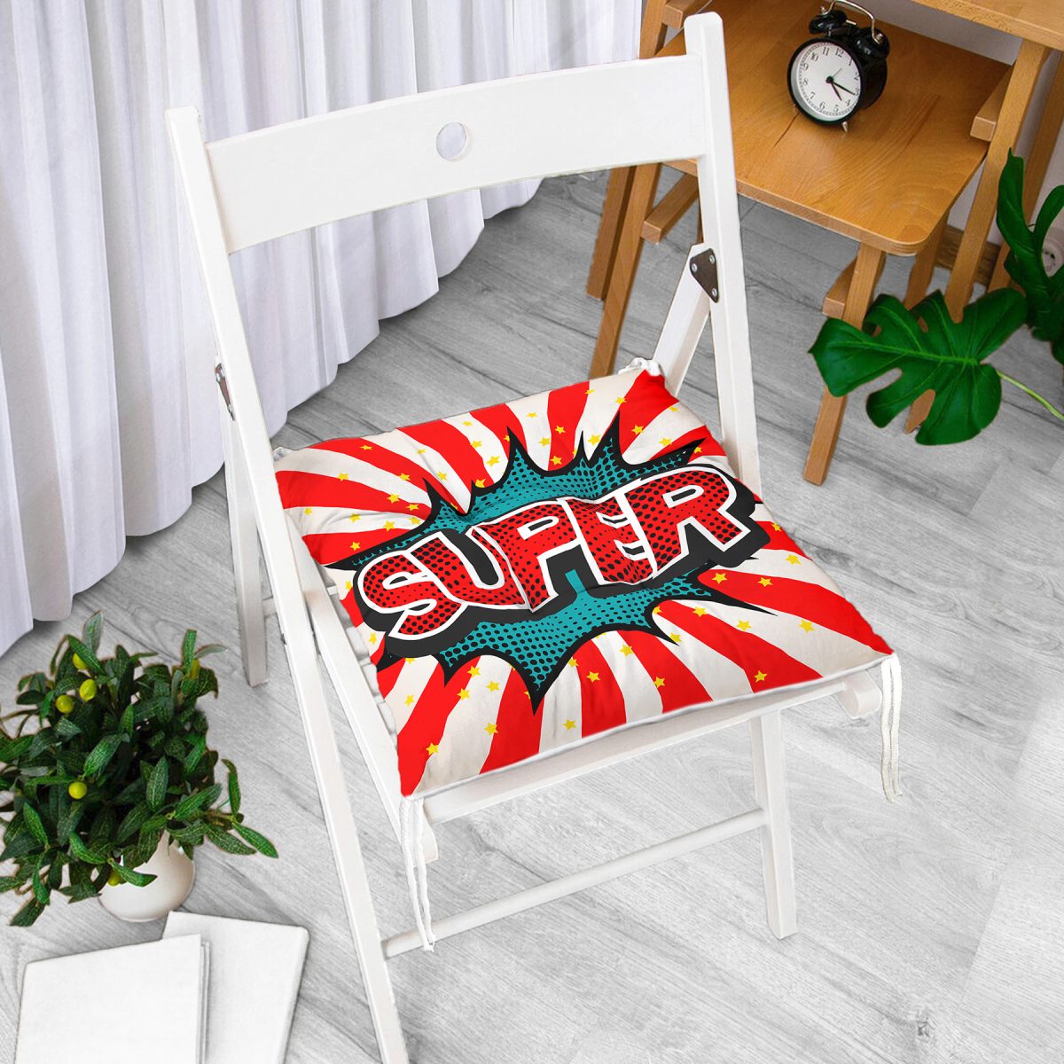 Retro Super Tasarımlı Dijital Baskılı Modern Pofuduk Sandalye Minderi Realhomes
