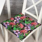 Siyah Zeminde Suluboya Tropik Bitkiler Tasarımlı Modern Pofuduk Sandalye Minderi Realhomes