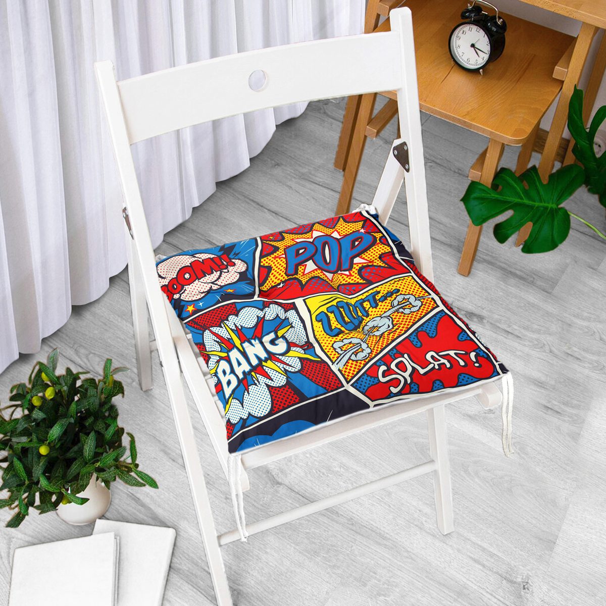 Modern Pop Art Tasarımlı Dijital Baskılı Modern Pofuduk Sandalye Minderi Realhomes