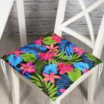 Siyah Zeminde Watercolor Tropikal Desenli Dijital Baskılı Pofuduk Sandalye Minderi Realhomes