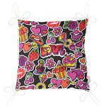 Siyah Zeminde Love Özel Tasarımlı Dijital Baskılı Modern Pofuduk Sandalye Minderi Realhomes