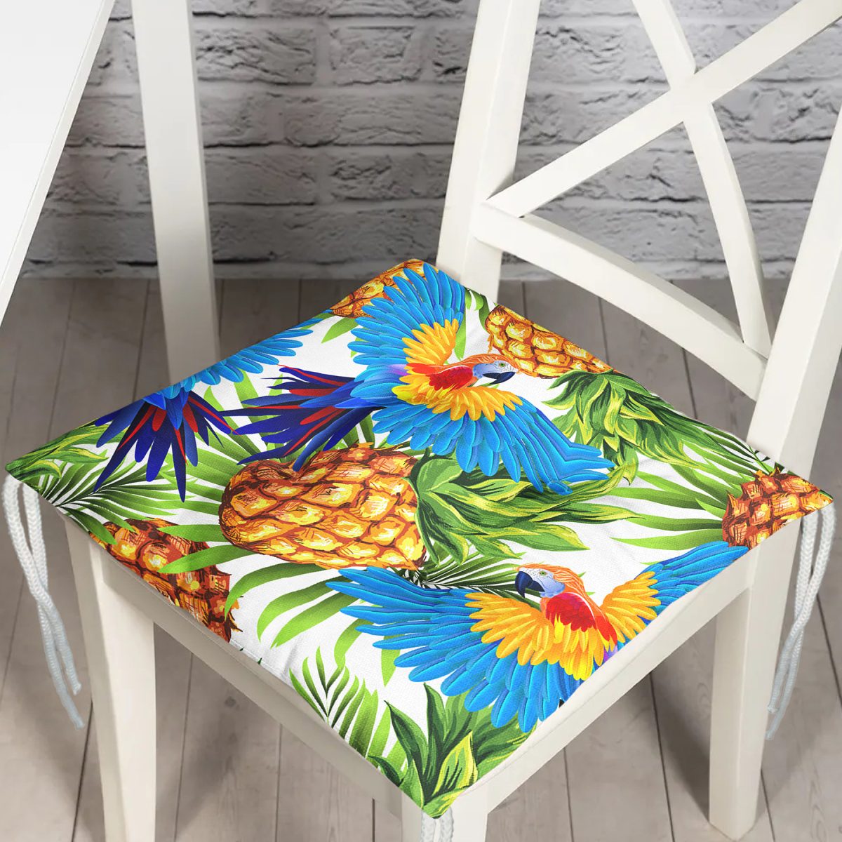 Ananas Tropikal Desenli Özel Tasarım Dijital Baskılı Modern Pofuduk Sandalye Minderi Realhomes