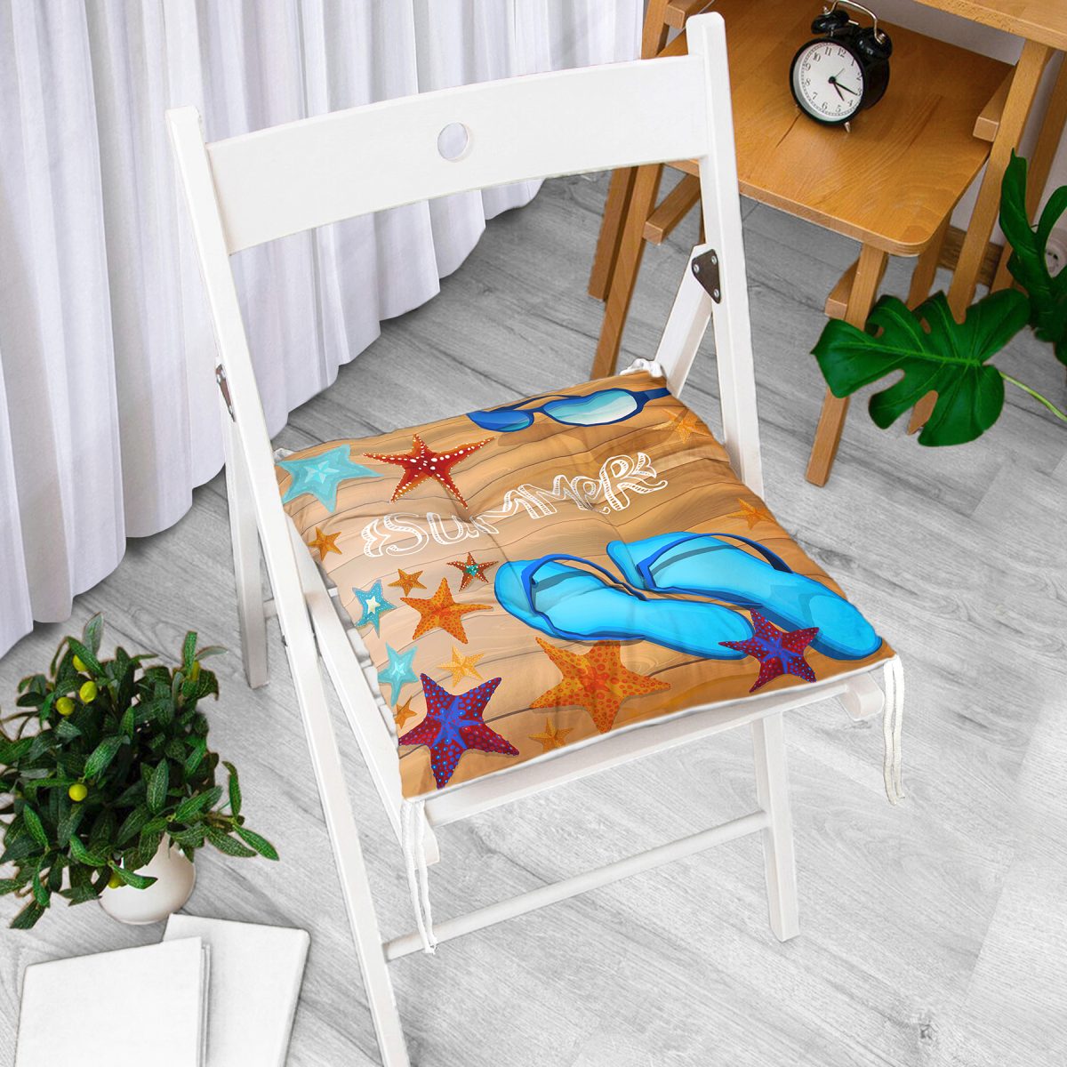 Summer Plaj Tasarımlı Dijital Baskılı Modern Pofuduk Sandalye Minderi Realhomes