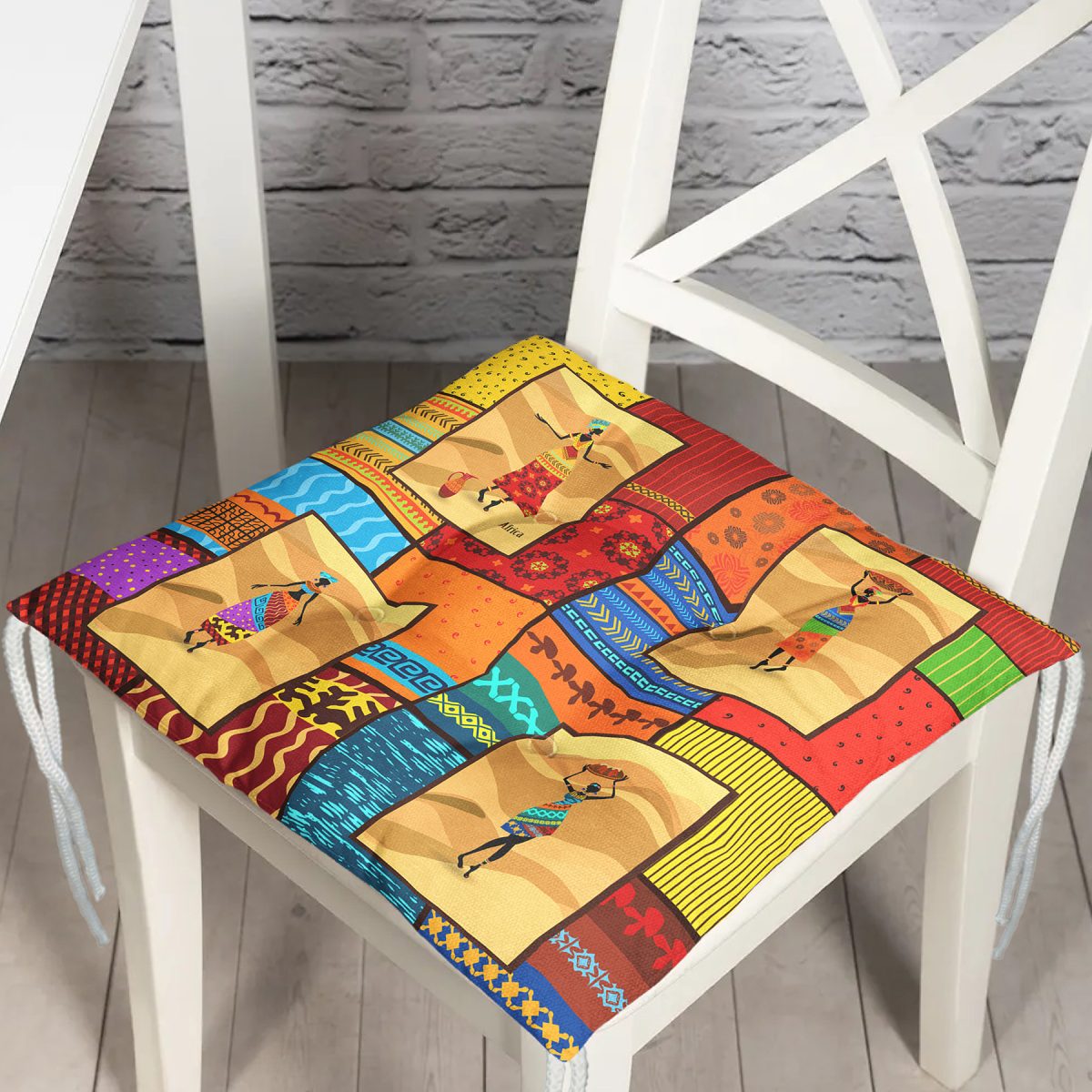 Mozaik African Desenli Dijital Baskılı Modern Pofuduk Sandalye Minderi Realhomes