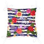 Mavi Çizgili Çiçek Desenli Özel Tasarım Dijital Baskılı Modern Pofuduk Sandalye Minderi Realhomes