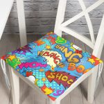 Mavi Zeminli Popart Özel Tasarım Dijital Baskılı Modern Pofuduk Sandalye Minderi Realhomes