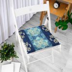 Realhomes Mavi Etnik Desen Dijital Baskılı Modern Pofuduk Sandalye Minderi Realhomes