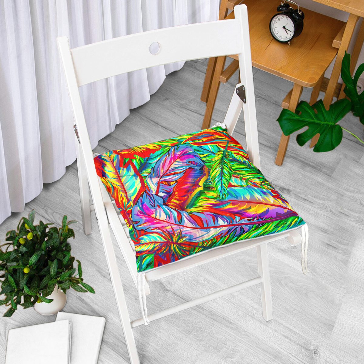 Renkli yapraklar Dijital Baskılı Modern Pofuduk Sandalye Minderi Realhomes