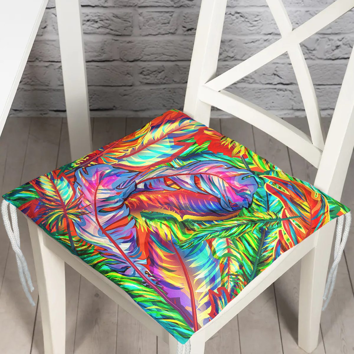 Renkli yapraklar Dijital Baskılı Modern Pofuduk Sandalye Minderi Realhomes
