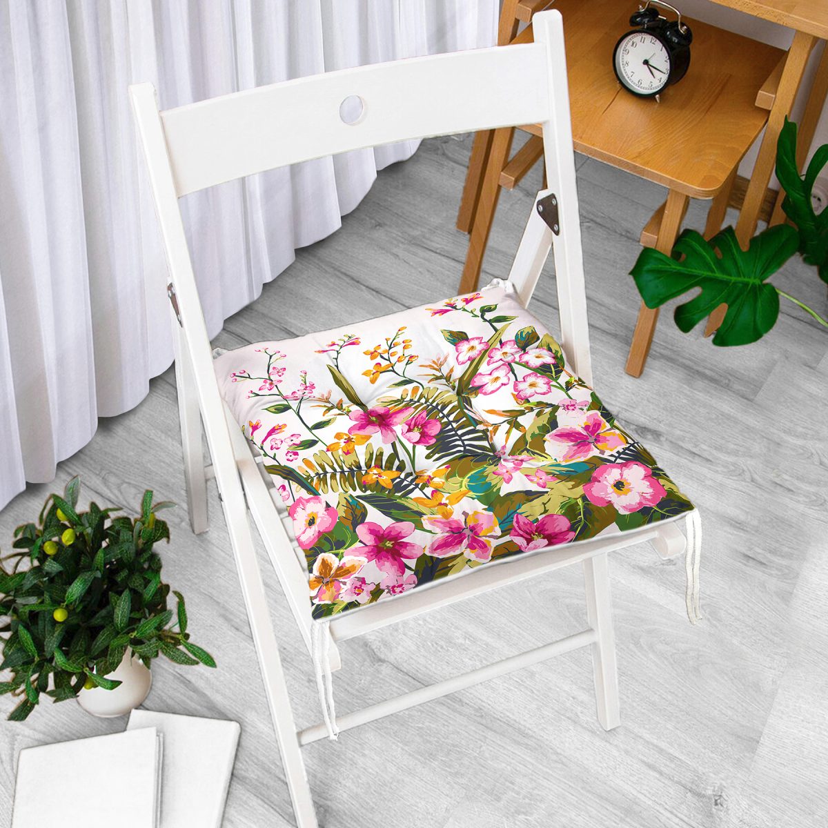 Bahar Çiçekleri Dijital Baskılı Modern Pofuduk Sandalye Minderi Realhomes