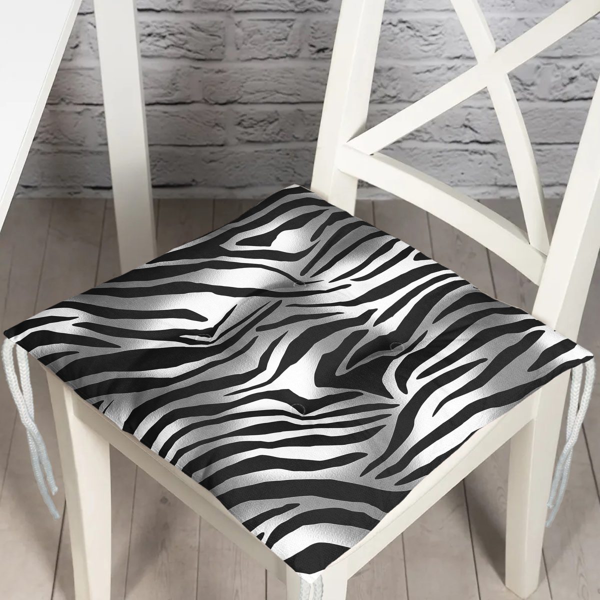 Realhomes Zebra Desenli Dijital Baskılı Modern Pofuduk Sandalye Minderi Realhomes
