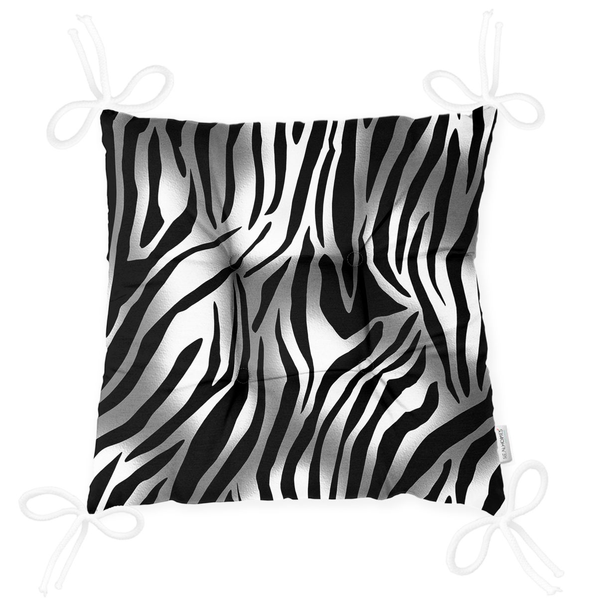 Realhomes Zebra Desenli Dijital Baskılı Modern Pofuduk Sandalye Minderi Realhomes