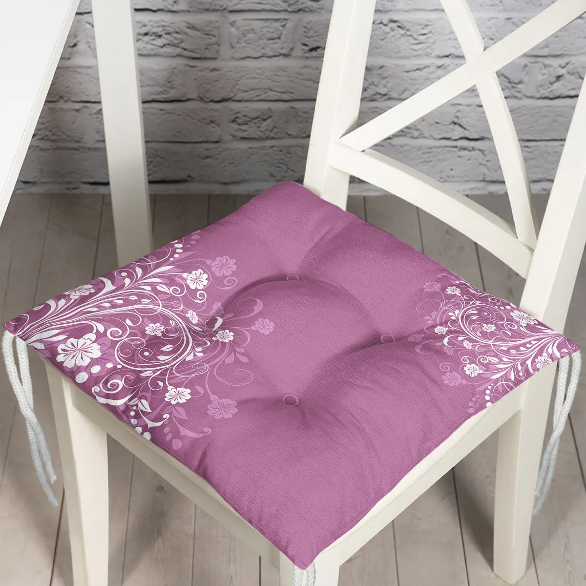 Realhomes lila zeminli  Dijital Baskılı Modern Pofuduk Sandalye Minderi Realhomes