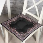 - Pofi-3794-Gorsel - Realhomes  Realhomes Siyah Zeminde Pembe Çiçekler Özel Tasarım Dijital Baskılı Pofuduk Sandalye Minderi Realhomes