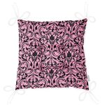 Pembe Zeminde Siyah Motifler Dijital Baskılı Modern Pofuduk Sandalye Minderi Realhomes