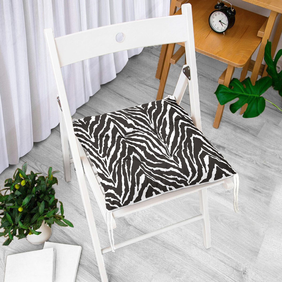 Realhomes Zebra Desenlii Özel Tasarım Dijital Baskılı Modern Pofuduk Sandalye Minderi Realhomes
