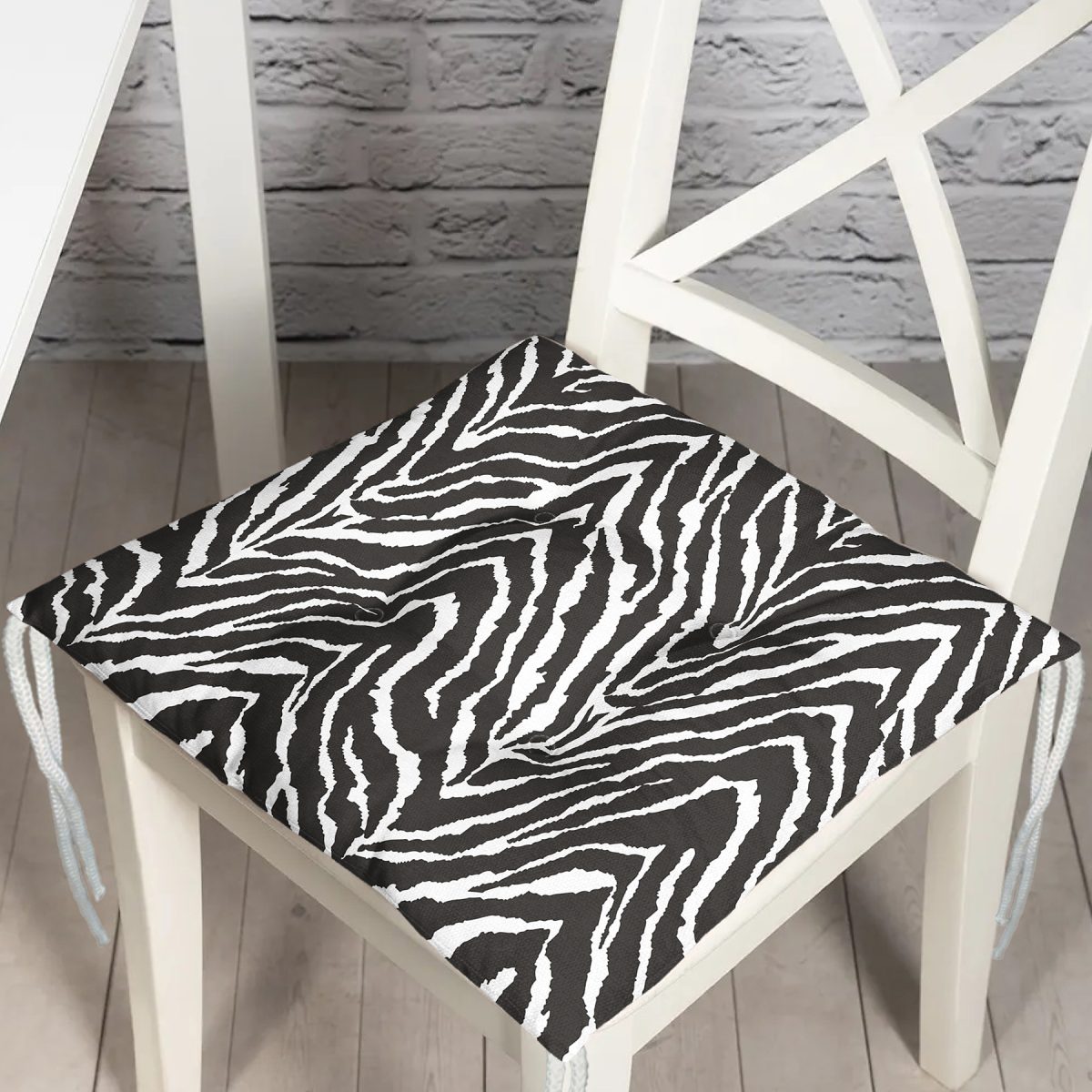 Realhomes Zebra Desenlii Özel Tasarım Dijital Baskılı Modern Pofuduk Sandalye Minderi Realhomes