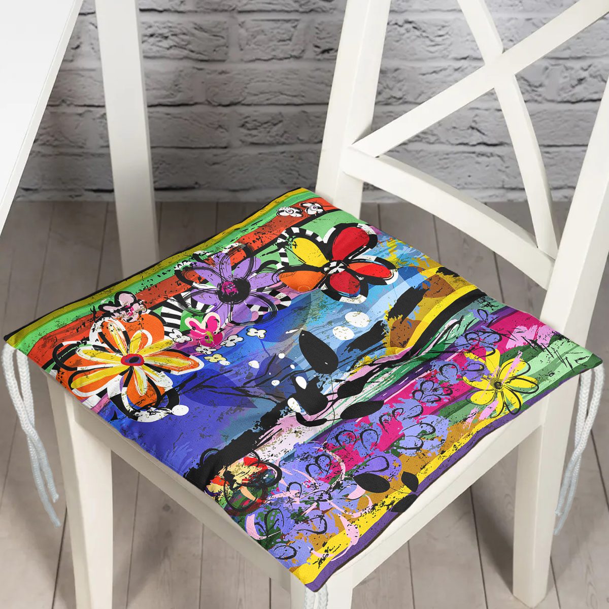 Realhomes Multi Color Özel Tasarım Dijital Baskılı Modern Pofuduk Sandalye Minderi Realhomes