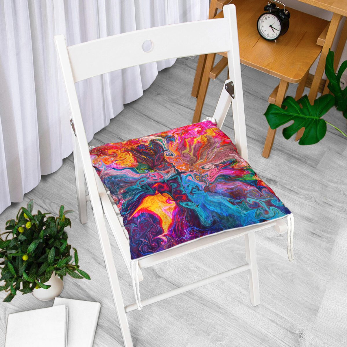 Realhomes Sulu Boya Desenli Özel Tasarım Dijital Baskılı Modern Pofuduk Sandalye Minderi Realhomes
