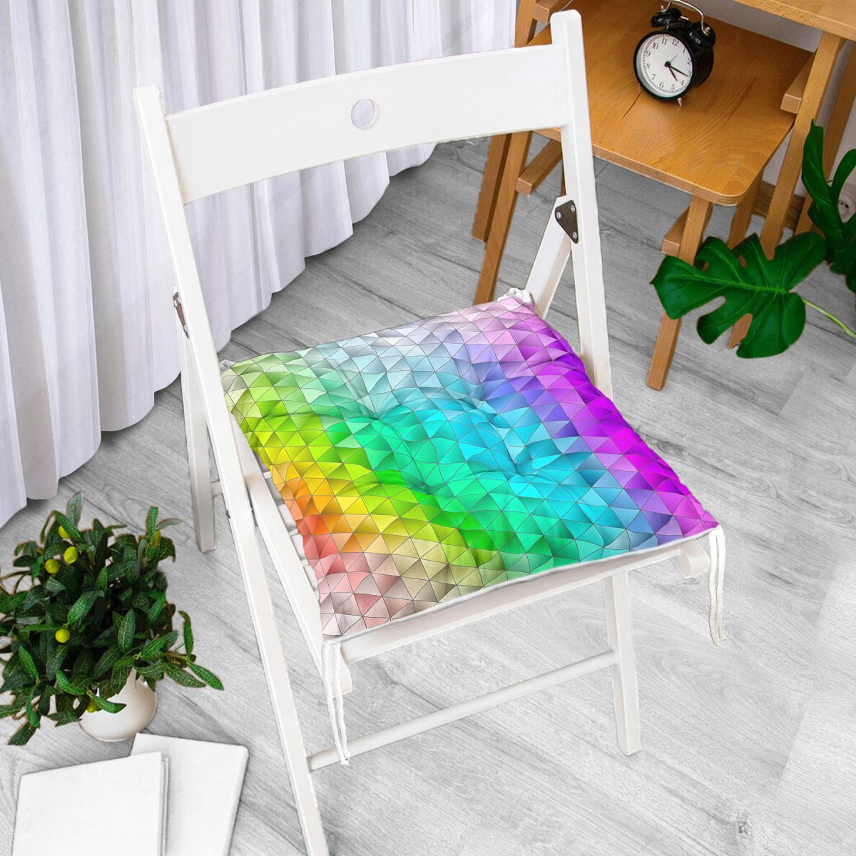 Realhomes Çok Renkli Özel Tasarım Dijital Baskılı Modern Pofuduk Sandalye Minderi Realhomes