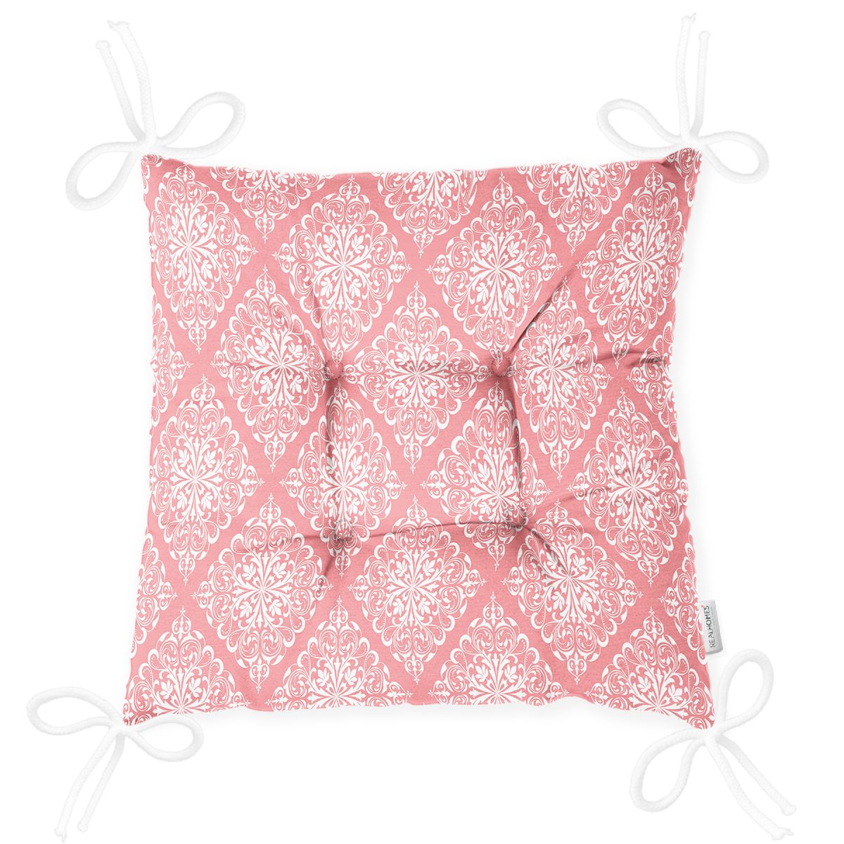 Pembe Damask Dijital Baskılı Modern Pofuduk Sandalye Minderi Realhomes