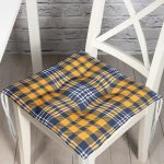 Sarı Lacivert Modern Ekose Tasarımlı Pofuduk Sandalye Minderi Realhomes