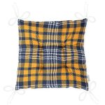 Sarı Lacivert Modern Ekose Tasarımlı Pofuduk Sandalye Minderi Realhomes