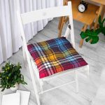 Renkli Ekose Desenli Özel Tasarım Pofuduk Sandalye Minderi Realhomes