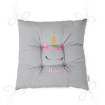 Realhomes Gri Zeminde Unicorn Desenli Modern Pofuduk Sandalye Minderi Realhomes