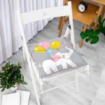 Gri Zeminde Fil Motifli Özel Tasarımlı Dijital Baskılı Çocuk Odası Pofuduk Sandalye Minderi Realhomes