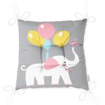 Gri Zeminde Fil Motifli Özel Tasarımlı Dijital Baskılı Çocuk Odası Pofuduk Sandalye Minderi Realhomes