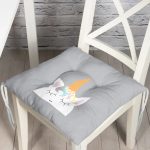 - Pofi-4315-Gorsel - Realhomes  Gri Zeminde Unicorn Desenli Tasarımlı Dijital Baskılı Çocuk Odası Pofuduk Sandalye Minderi Realhomes