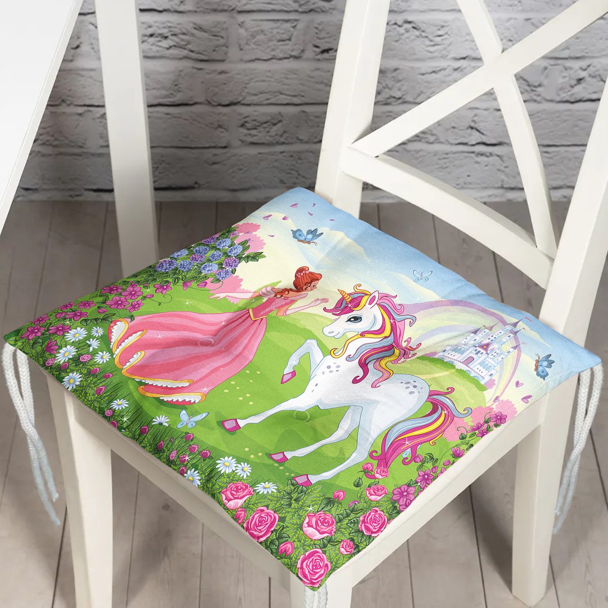 Prenses Desenli Özel Tasarımlı Dijital Baskılı Çocuk Odası Pofuduk Sandalye Minderi Realhomes