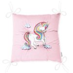 Pembe Zeminde Unicorn Motifli Özel Tasarımlı Dijital Baskılı Çocuk Odası Pofuduk Sandalye Minderi Realhomes