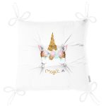 Realhomes Beyaz Zeminde Magic Unicorn Tasarımlı Modern Pofuduk Sandalye Minderi Realhomes