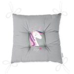 Realhomes Gri Zeminde Magic Unicorn Tasarımlı Modern Pofuduk Sandalye Minderi Realhomes